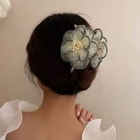 vintage gauze flowers hair claw for women fashion hair accessories female elegant headwear delicate acrylic hair pins