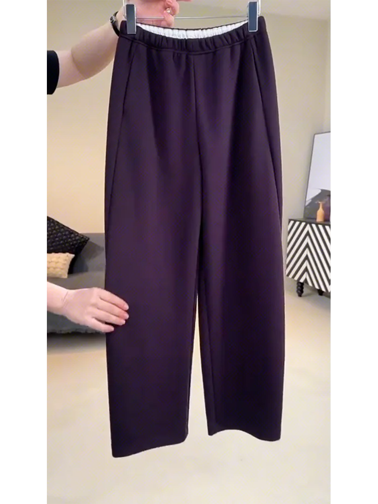 Plus Size Purple Korean Series Wear Western Sle Casual Pants Autumn and Winter New Elastic Waist Loose Slimming Age-Reducing ...