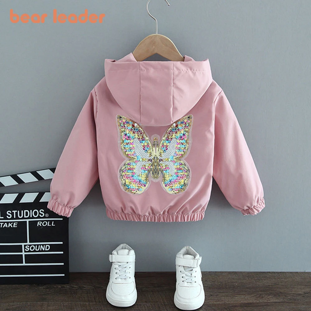 

Bear Leader Girls Long Sleeve Jacket 2022 Spring Autumn New Girl Clothes Kids Sequins Butterfly Coats Fashion Children Outerwear