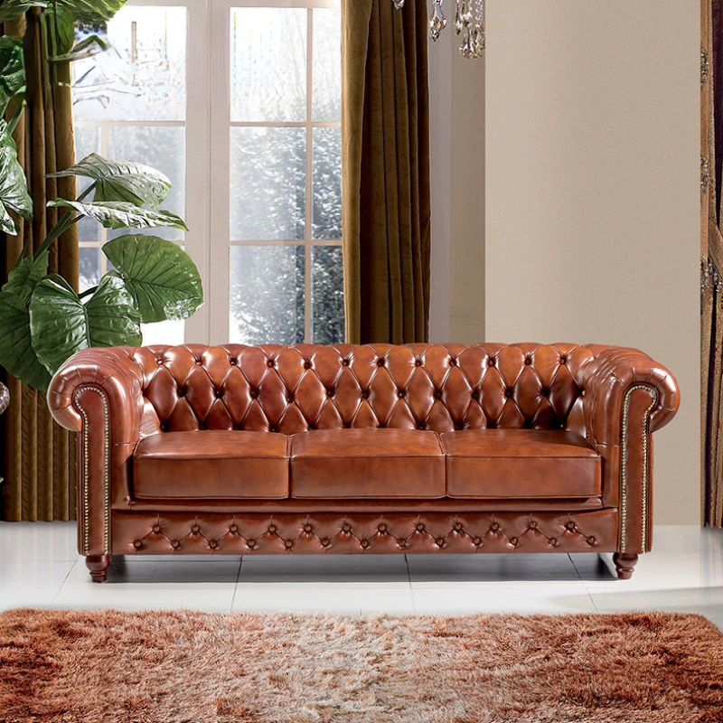 

Napa first layer of leather sofa, European classical villa living room three-person combination sofa