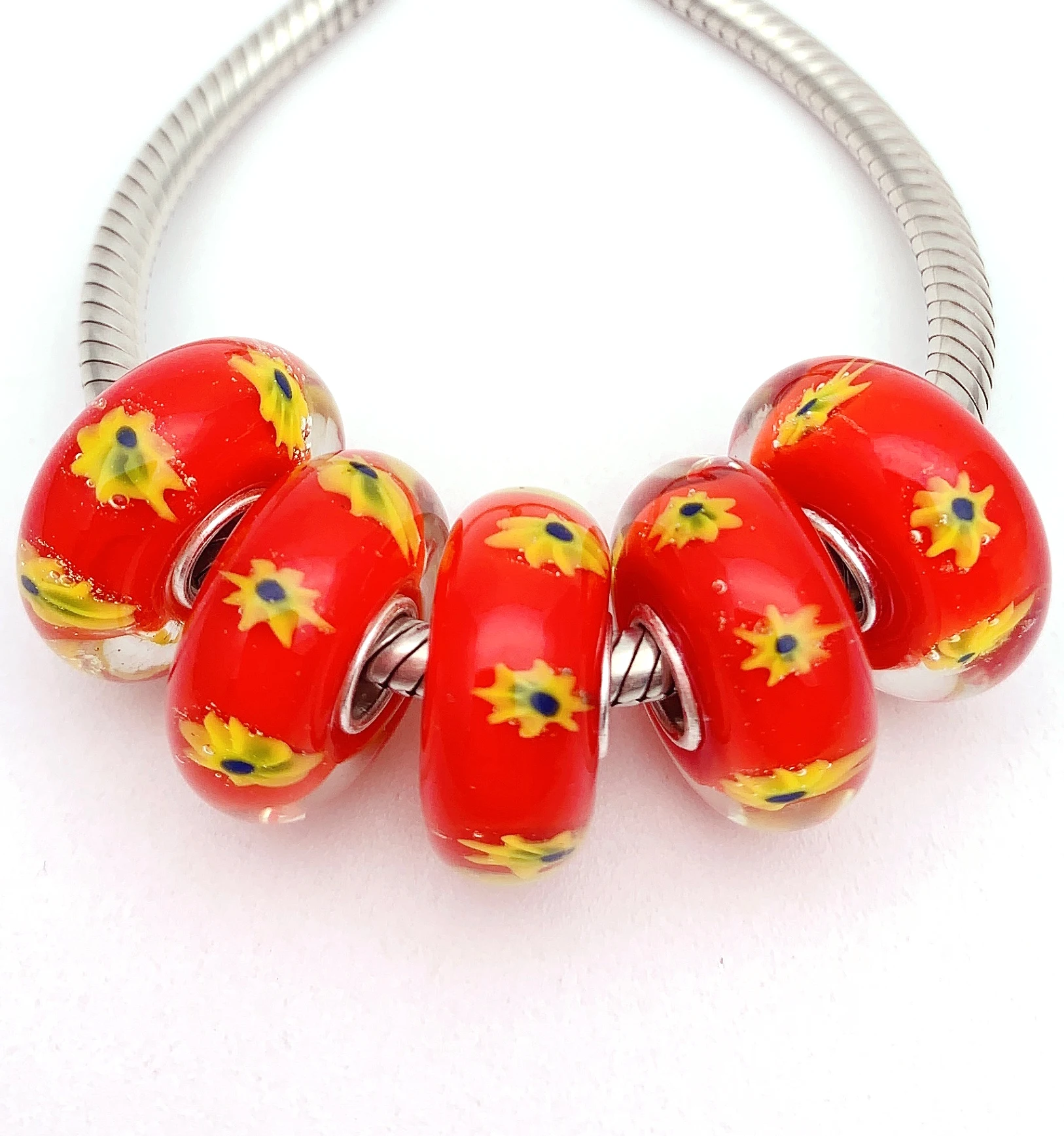 

XHYG516 5X 100% Authenticity S925 Sterling Silver Beads Murano GlassBeads Fit European Charms Bracelet Diy Jewelry Lampwork
