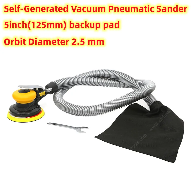 

5inch Self Vacuum Pneumatic Sander Tool,Eccentric 2.5mm Air Orbital Polisher Grinding Machine with 125mm Hook-Loop Polishing Pad