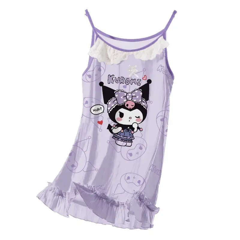 

Sanrio Hellokitty Mymelody Kuromi Cinnamoroll Pompom Purin Ice Modal Girls Camisole Pajama Mother-Daughter Ice Silk Home Dress