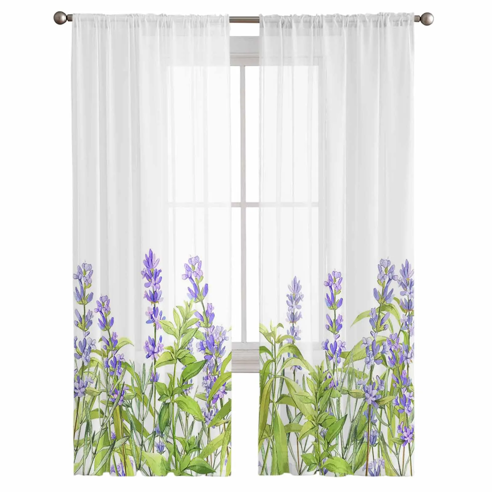 Занавески Spring Plants Lavender Tulle Sheer для гостиной спальни кухни окон Voile Drapes Home Decoration.