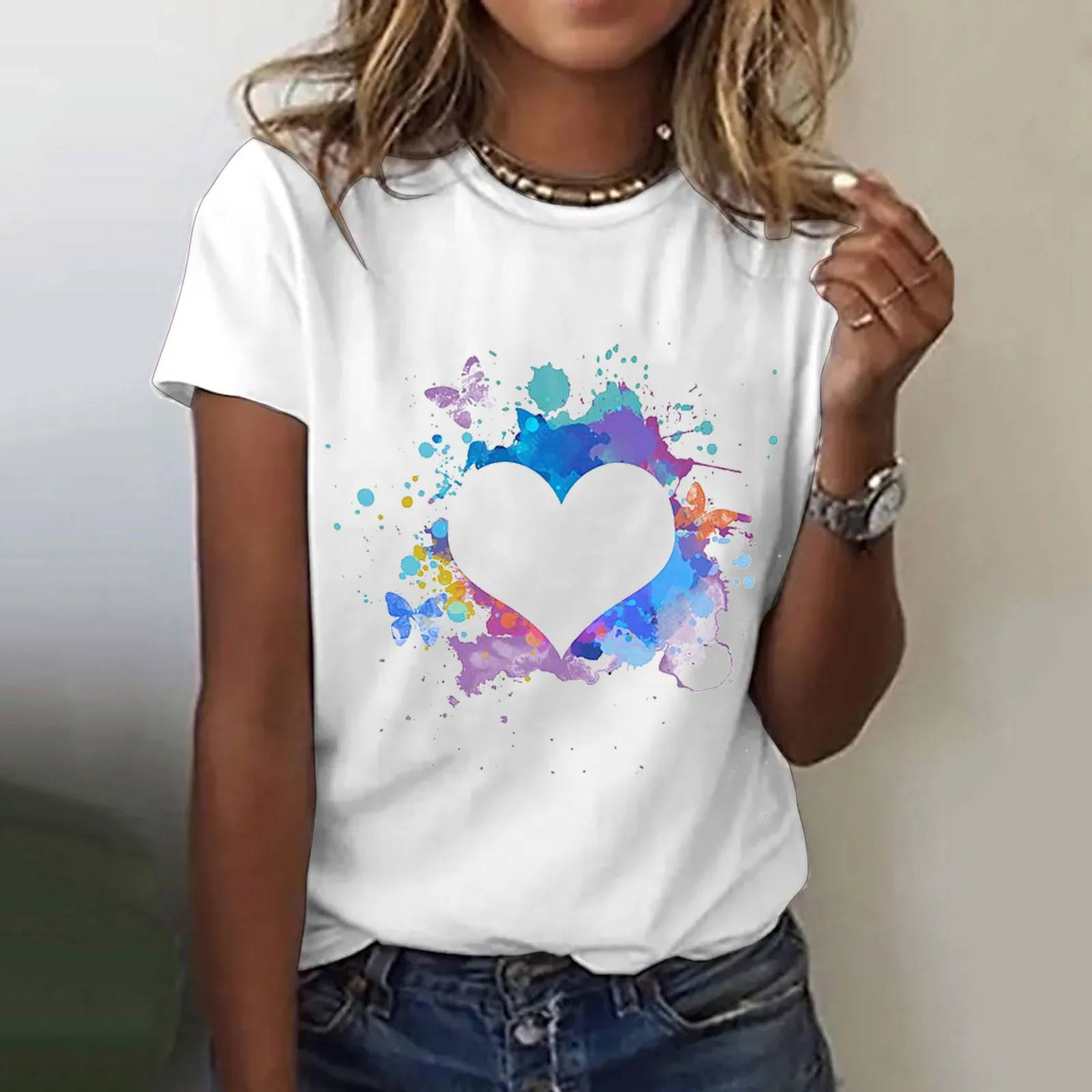 

Женская элегантная летняя рубашка с бабочками, Одежда 2022, футболка, Женский Топ, Женская футболка с принтом, футболка в стиле Харадзюку, Женс...