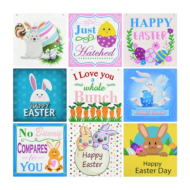 

1pcs Happy Easter Wooden Door Hanging Sign Bunny Rabbit Carrot Egg Easter Decoration for Home Wooden Pendant Easter Day Gifts