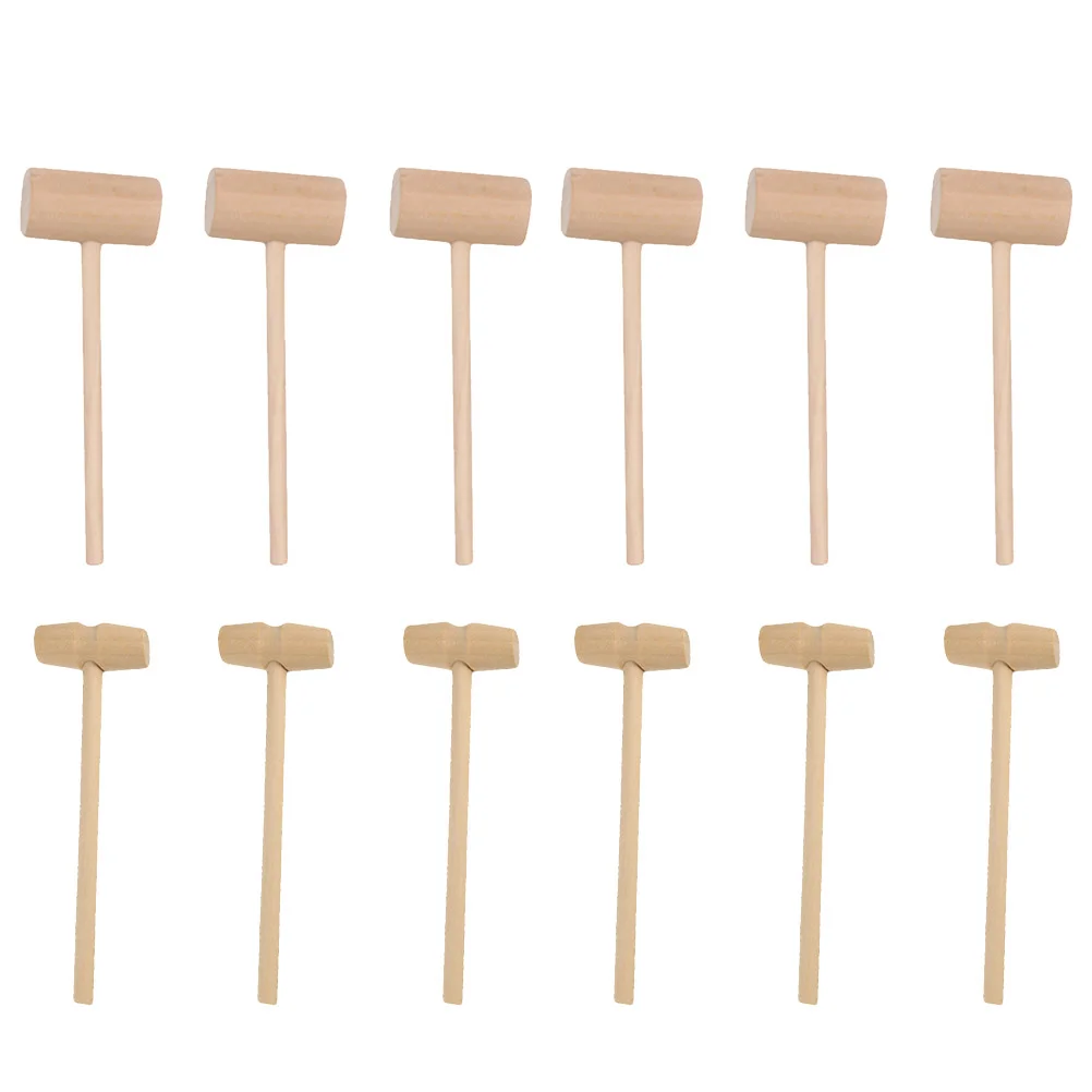 

12 Pcs Solid Wood Hammer Educational Toys Toddlers Baby Wood Hammer Toy Tool Tap Hammer Game Wooden Lobster Hammer Child