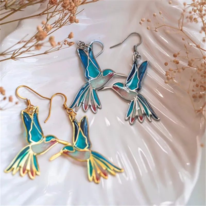 

New Hummingbird Earrings stainless steel Hummingbird Jewelry Unique Cute Earrings Fairy Earrings Nature Inspired Novel Jewelry