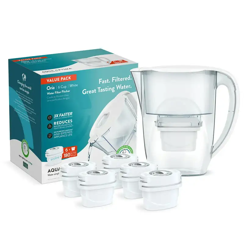 

Filter Pitcher for Tap and Drinking Water with 1 Evolve+ Filter, BPA Free, WQA , Design (White)