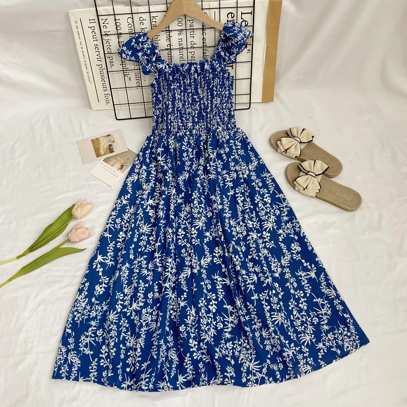 

Милое Цветочное платье миди, женское летнее пляжное платье-трапеция на бретелях с квадратным вырезом и рукавами-фонариками, 2023