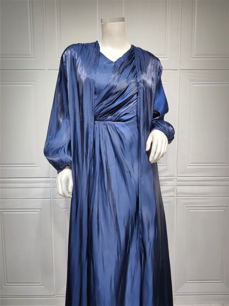 Modest Muslim Moroccan Dubai Abaya Dress Set for Women Fashion Bright Silk Soft Satin 2 Pieces Robe Corban Eid Al Adha 2023 New