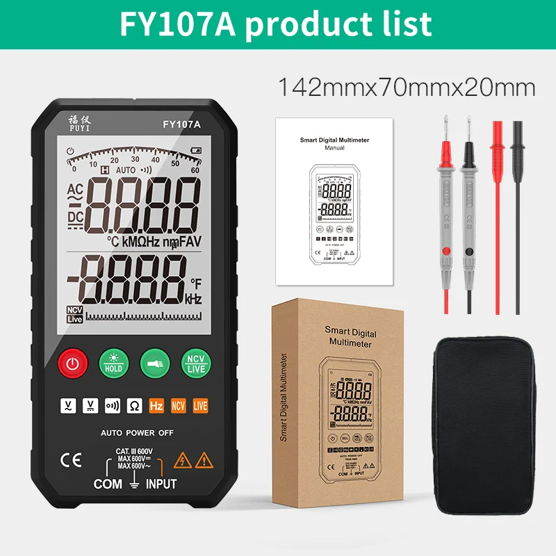 

Professional Digital Multimeter Tester FY107A FY107B FY107C 6000 Counts 1000V AC DC Ohm Hz Voltage Meter Electrician Tools