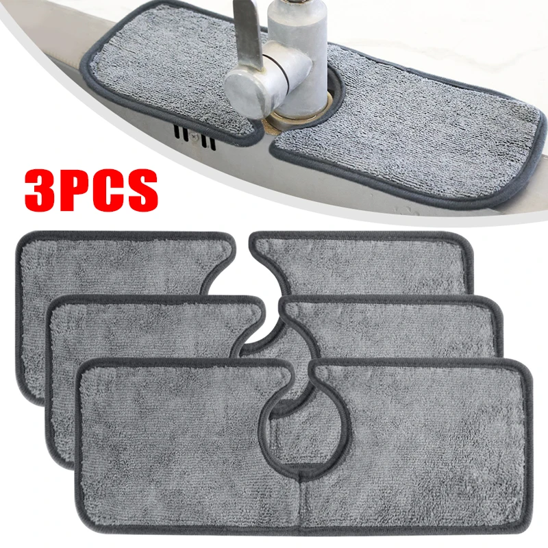 

3pcs Kitchen Faucet Absorbent Mat Microfiber Cloth Sink Splash Guard Kitchen Bathroom Water Splash Catcher Countertop Protector