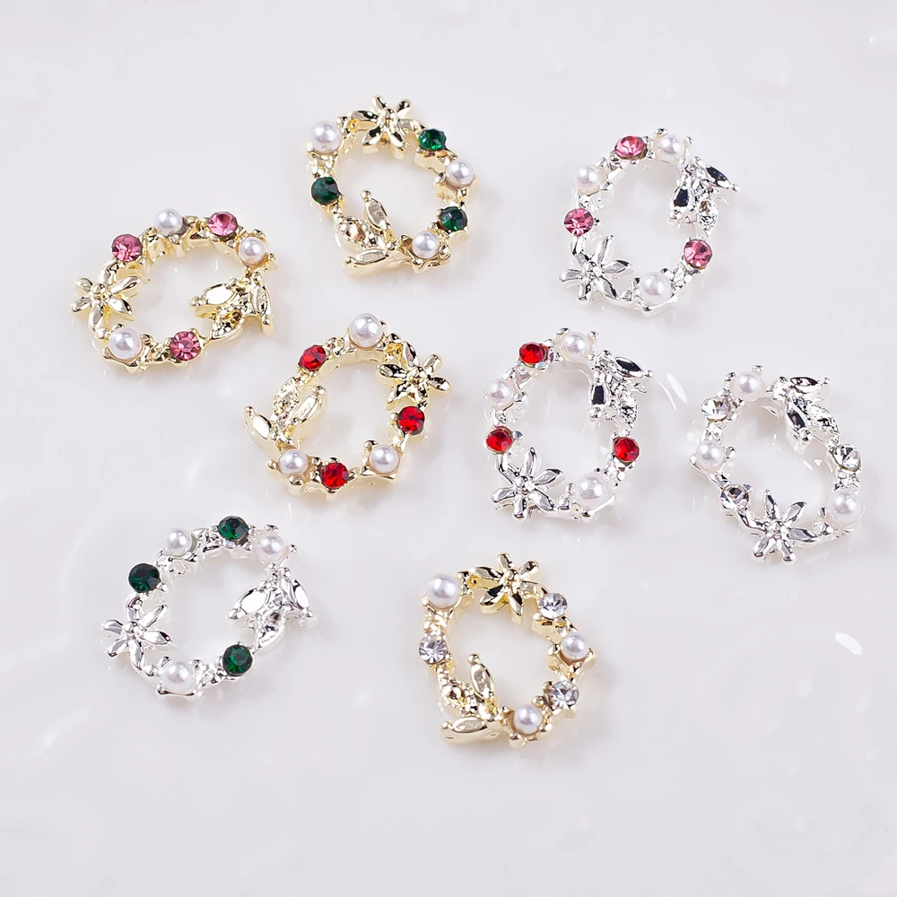 10 шт. Рождественская гирлянда шармы для ногтей с бантом 3D листья из сплава