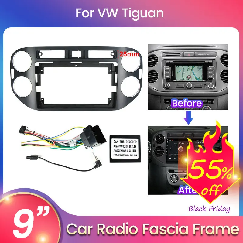 

For 9inch Host Unit Car Radio Fascia Frame For Volkswagen VW Tiguan 1 NF 2006-2016 With Cable CANBUS BOX Dash Fitting Panel Kit