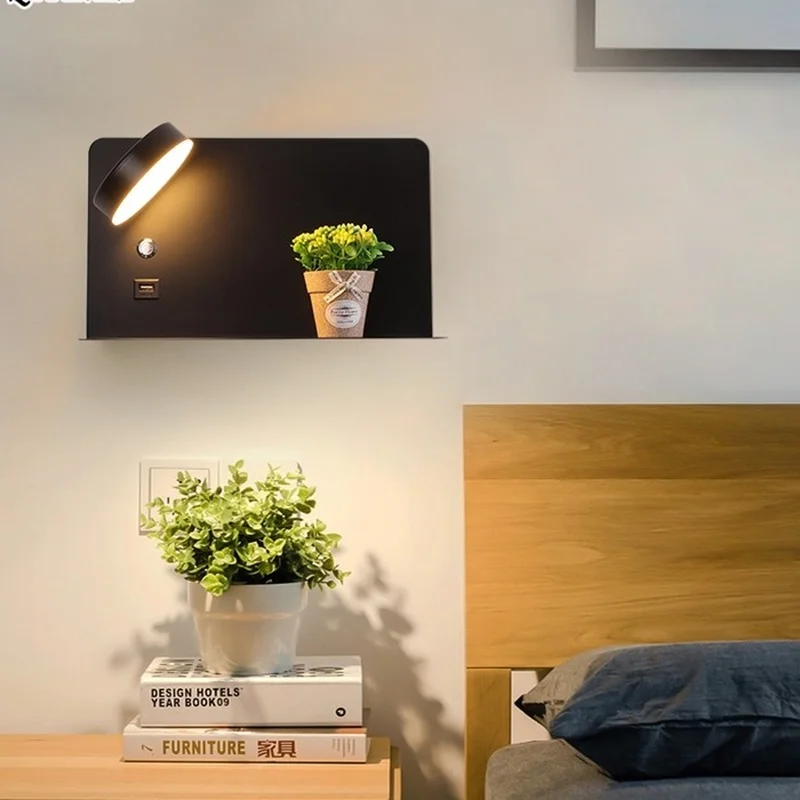 Switch 5V 2.1A USB bedside LED rotatable Wall Lights With Charging Interface phone stand holder Indoor Fixtures Deco Maison