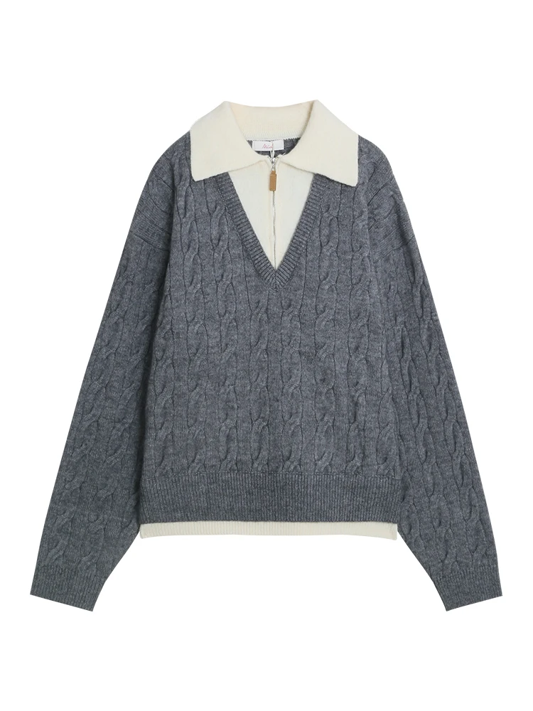 Женский свитер с воротником-поло Miding осень и зима 2024 новый свободный утолщенный