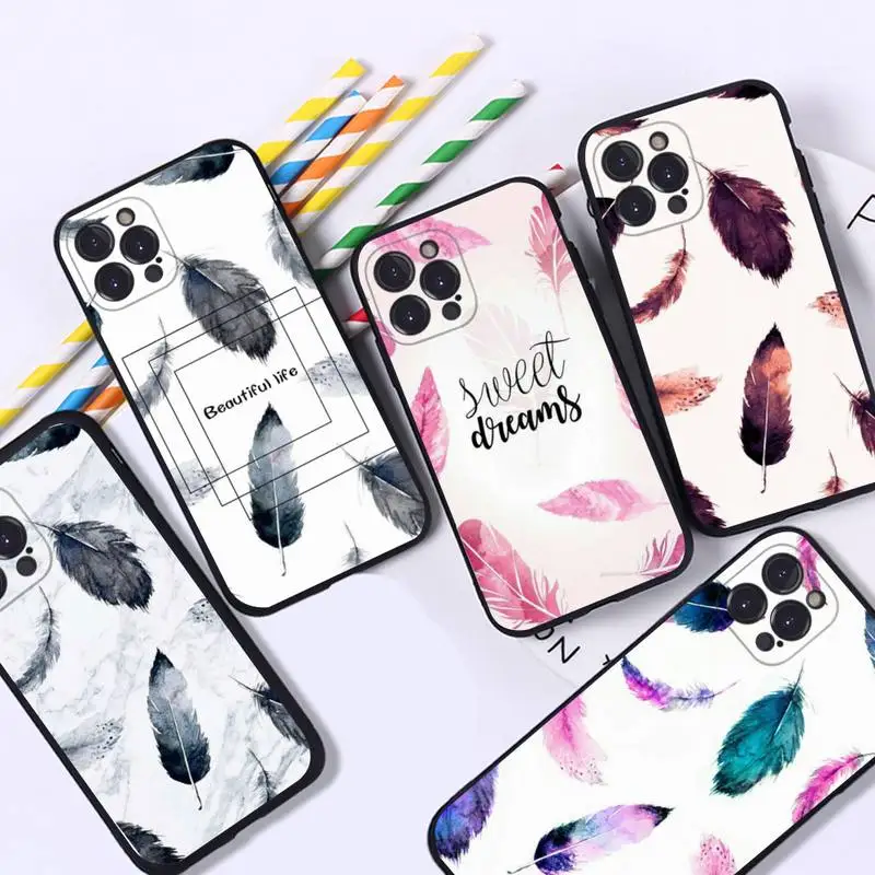 

Feather Phone Case Silicone Soft for iphone 14 13 12 11 Pro Mini XS MAX 8 7 6 Plus X XS XR Cover
