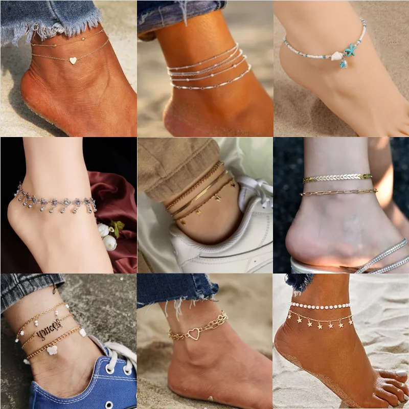 

Vintage Star Pendant Heart Butterfly Chain Female Anklet Foot Jewelry New Ankle Bracelet Women Leg Chain