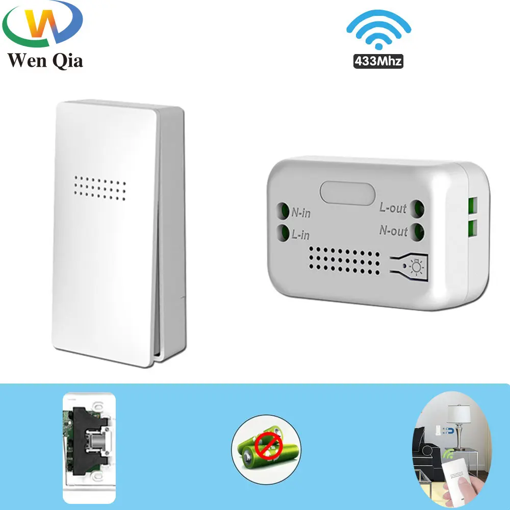 

Smart Light Wireless Switch Self-Powered Push Button Remote Control Switch 220V 10A Mini Receiver Waterproof Wall Switch
