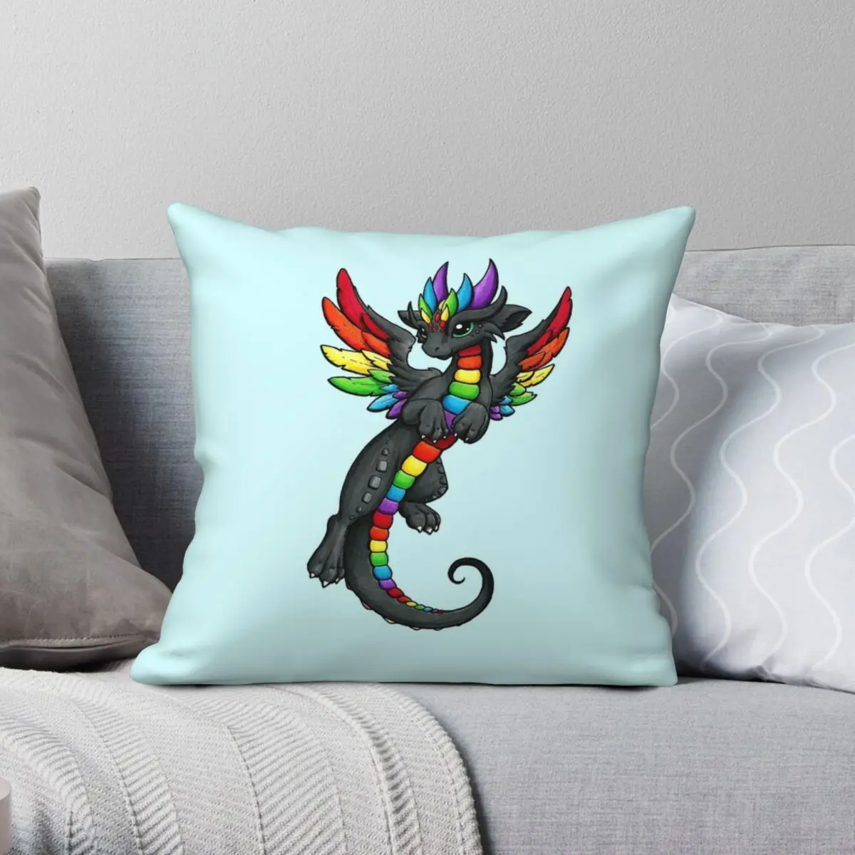 

Black Rainbow Dragon Pillowcase Polyester Linen Velvet Creative Zip Decor Sofa Cushion Cover 18"