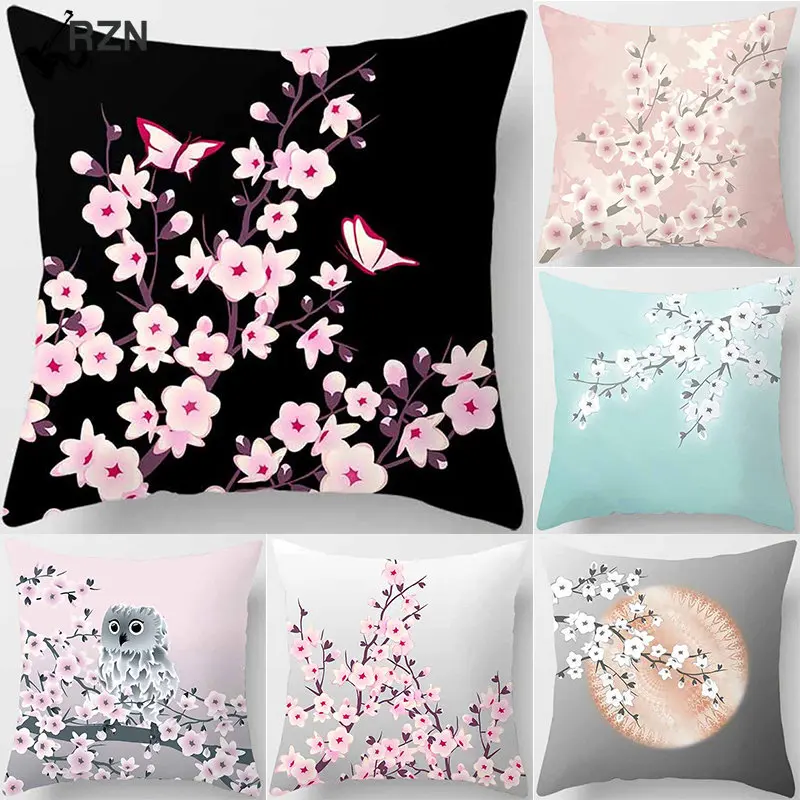 

45X45CM Cherry Blossoms Throw Pillowcases Polyester Home Decor Pillowcases Throw Pillow Case Kussensloop