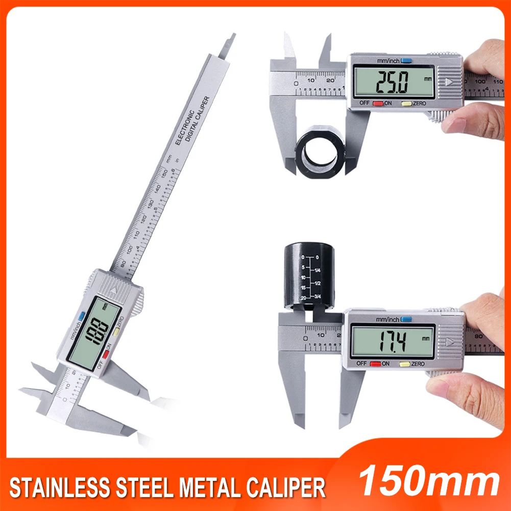 

Digital Metal Caliper Measuring Tool Stainless Steel 150mm Caliper with LCD Screen Quick Change Button for Inch/mm Conversions