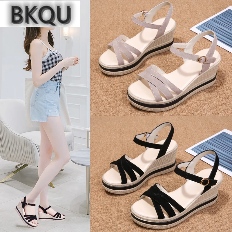 

Summer Platform Wedge Sandals Quality Leather Upper Bow-tied Open Toe Ankle Buckle Strap Fashion Modern Shoes Ladies Female 2022