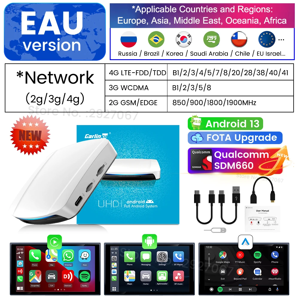 

HDMI CarlinKit Android 13 CarPlay Ai Box SDM660 6225 Беспроводной CarPlay Android Auto Video TV Потоковое устройство для автомобиля OEM 8G + 128G