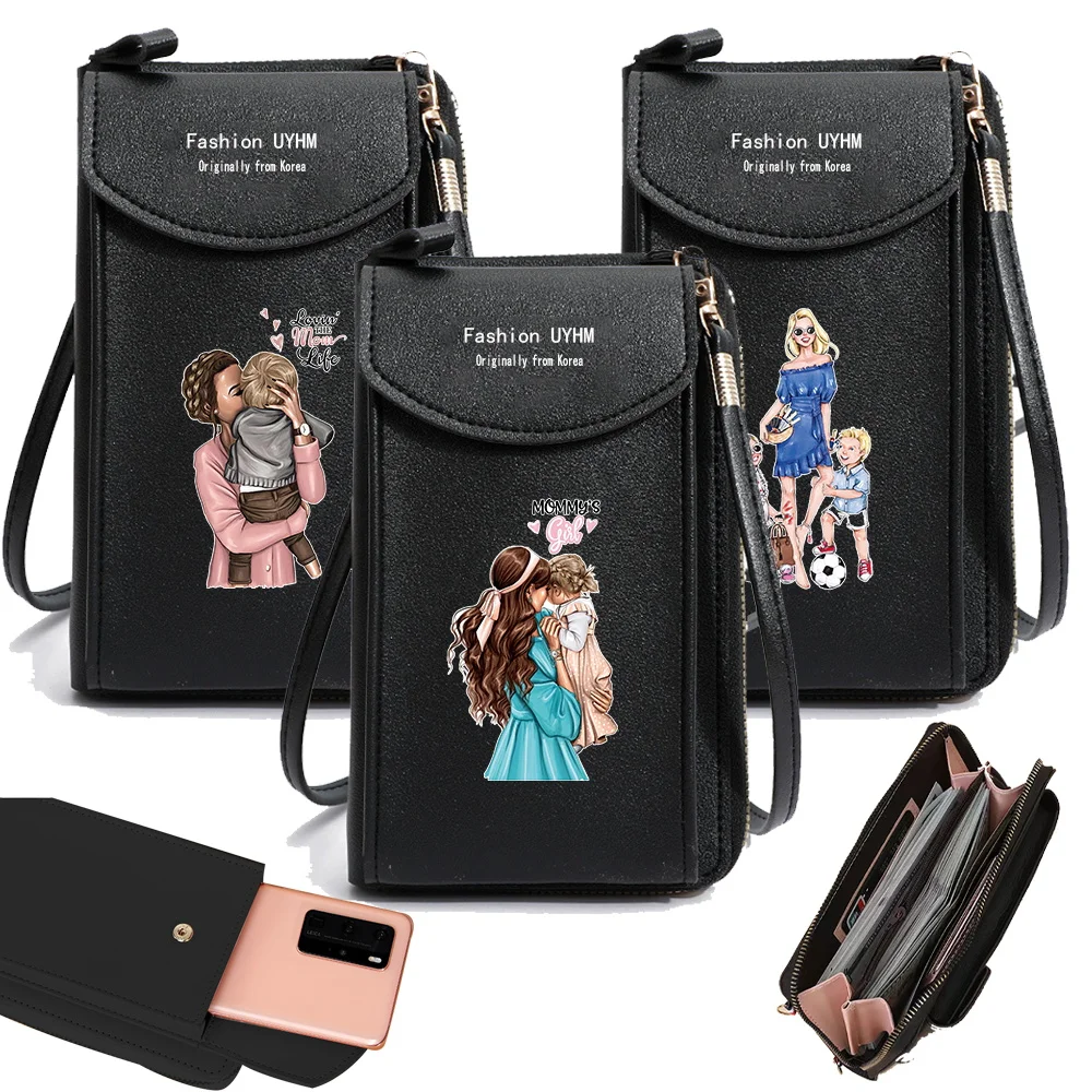 

Женские сумки через плечо мобильный телефон, модная женская сумка через плечо, сумка для сотового телефона, многослойный кошелек, кошелек с рисунком для мам, отделение для карт