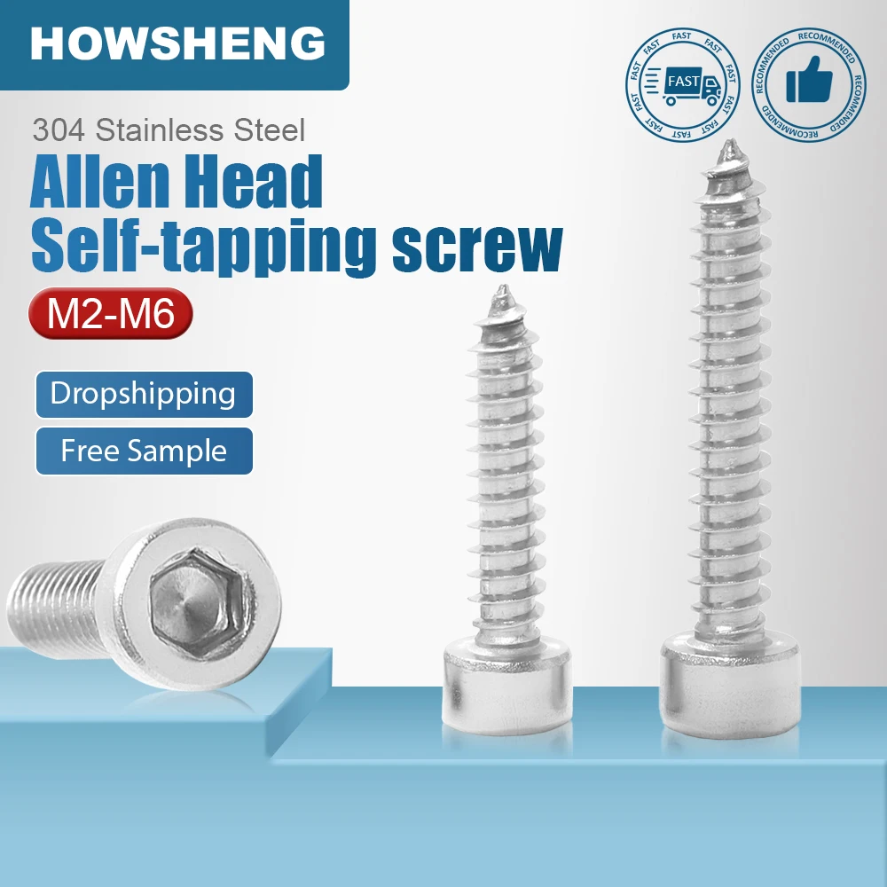 

HOWSHENG 10-55pcs Hex Socket Cap Head Self Tapping Screw M2 M2.6 M3 M4 M5 M6 Stainless Steel Allen Head Screw for Speaker