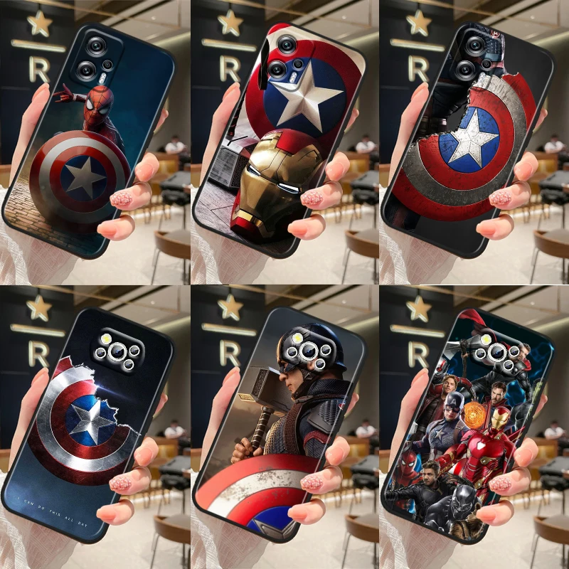 

Captain America Marvel For Xiaomi Poco M5 M4 X4 X3 F3 GT NFC M3 C3 M2 F2 F1 X2 Pro Silicone Black Soft Phone Case Fundas