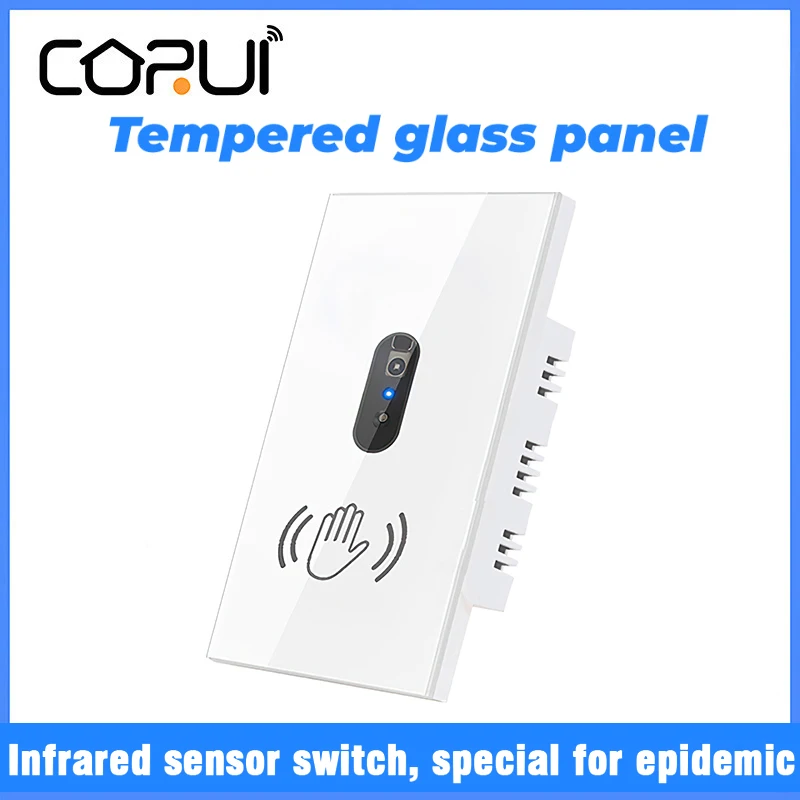 

CoRui US Infrare Wall Smart Light Switch IR Sensor No Need Touch 110V 220V 10A Electrical Power On Off Lamp Glass Screen Panel
