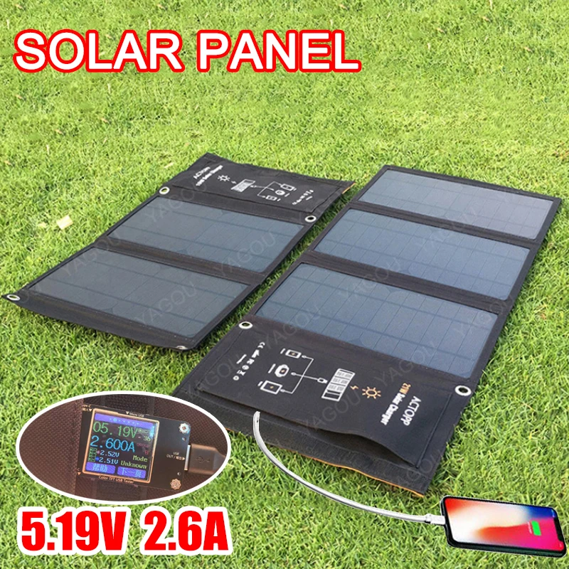 Foldable 5V 2A USB Solar Panel Fast Charge Portable Travel Camping Hike Outdoor Backup Charger for Phone Power Bank Home 15W 21W