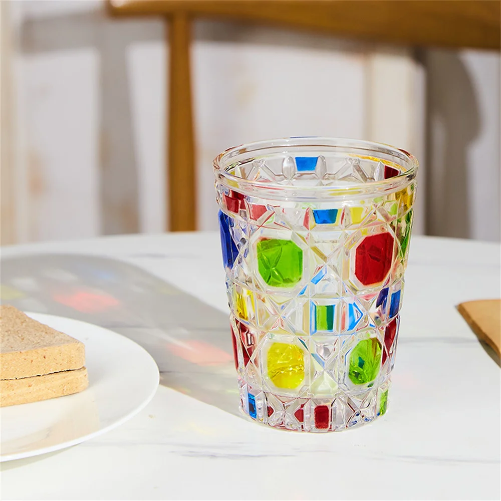 

Modern And Simple Color Checkered Wine Cups Multiple Purposes Glass Coffee Cup Large Capacity Crystal Glass Drinking Glass Set