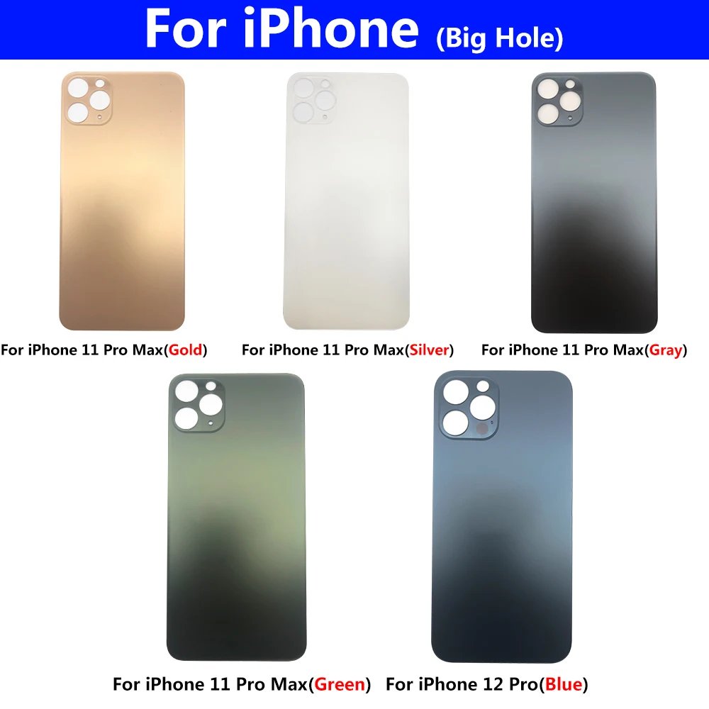 

10 Pcs New For IPhone 12 11 Pro Max Premium Quality Big Hole Back Battery Rear Cover Glass Housing STICKER Adhesive Replacement