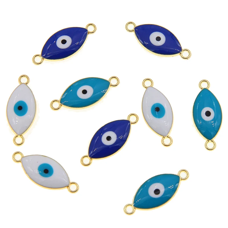 

50pcs Handmade Evil Eye Charm Blue Turkish Evil Eye Pendant Connection Silver Color Bracelet Necklace Charms Accessory