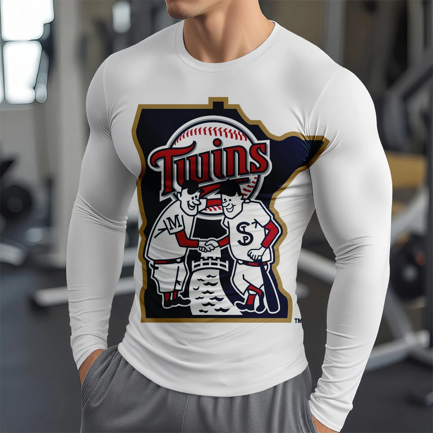 Мужская Футболка С Длинным Рукавом Бейсбольная Команда Пуловер 3D Принтом