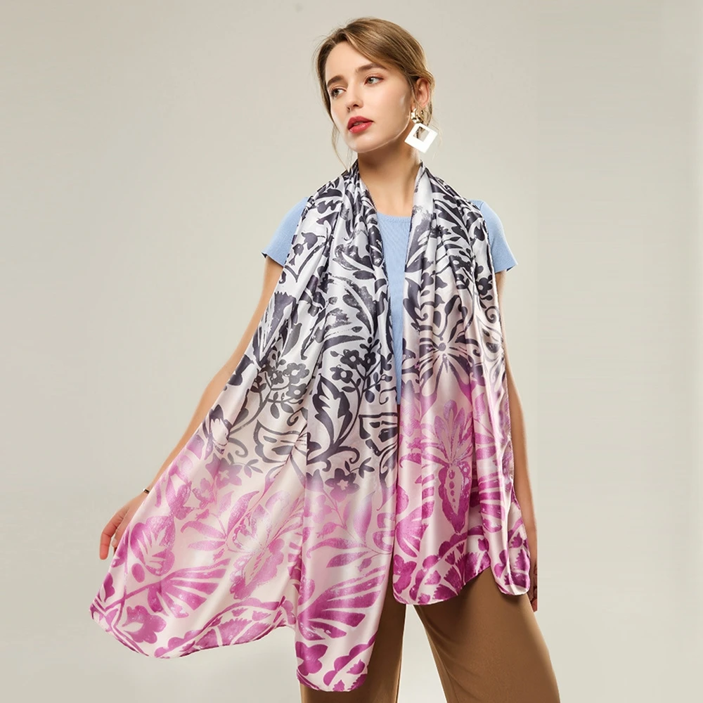 

180*90 см роскошный брендовый квадратный шарф модная пляжная Женская шелковая накидка постепенный процесс шаль женский платок бандана глушитель хиджаб