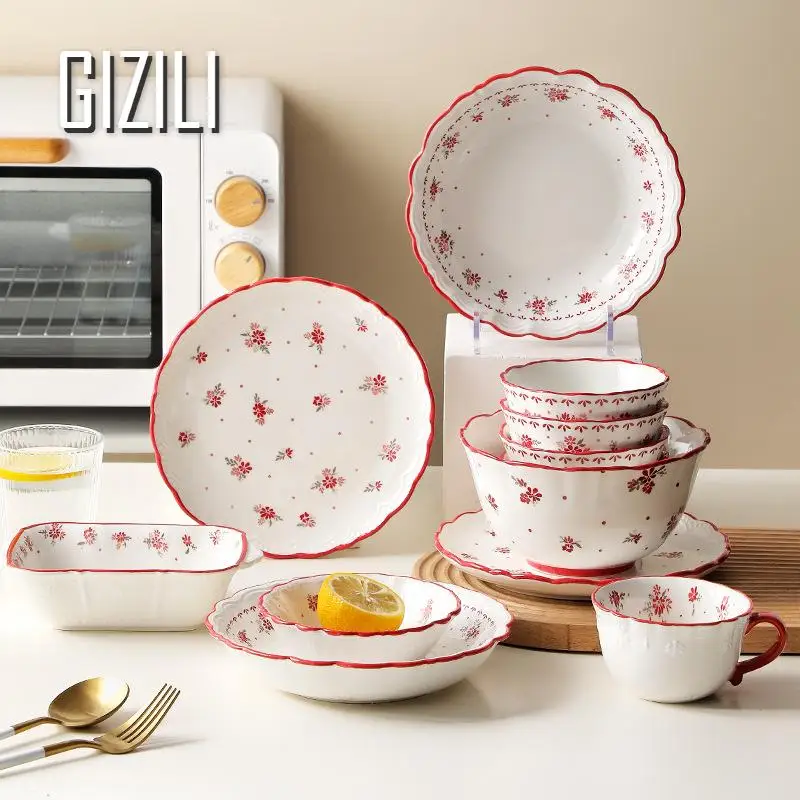 Французская керамическая кухонная посуда наборы тарелок для еды с цветами