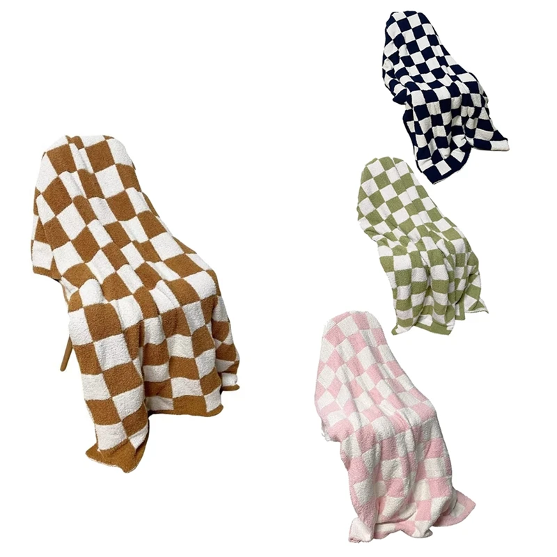 

1 Pcs Throw Blankets Checkered Fuzzy Blanket Plaid Decorative Throw Blanket - Shaggy Fleece Blanket COZY Khaki