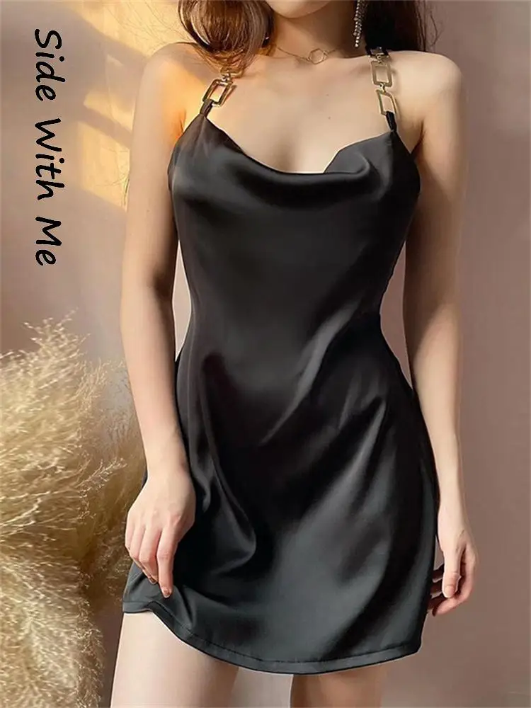 

Side with Me 2022 Summer Bodycon Spaghetti Strap Woman Sexy Mini Dress Black Blue Backless Club Party Women's Dresses