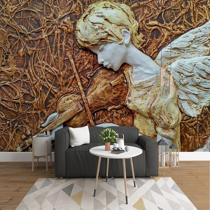 

Custom Any Size Mural Wallpaper 3D Relief Beauty Angel Violin Wall Painting Living Room Bedroom Sofa Papel De Parede Home Decor