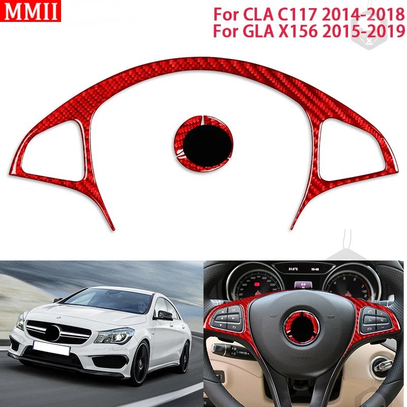 

MMII Carbon Fiber Accessories Car Steering Wheel Decoration Cover Trim Sticker for Mercedes Benz CLA C117 GLA X156 2014-2019