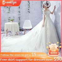 2021 luxury beading ball gown wedding gowns with long train sequined lace wedding dresses off shouder turke robe de mariage