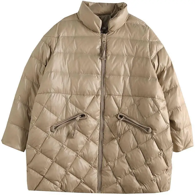 Winter 2023 New Light Down Cotton Coat Women Loose Casual Thin Foreign Style Leisure Plaid Padded Jacket Female Clothing Top