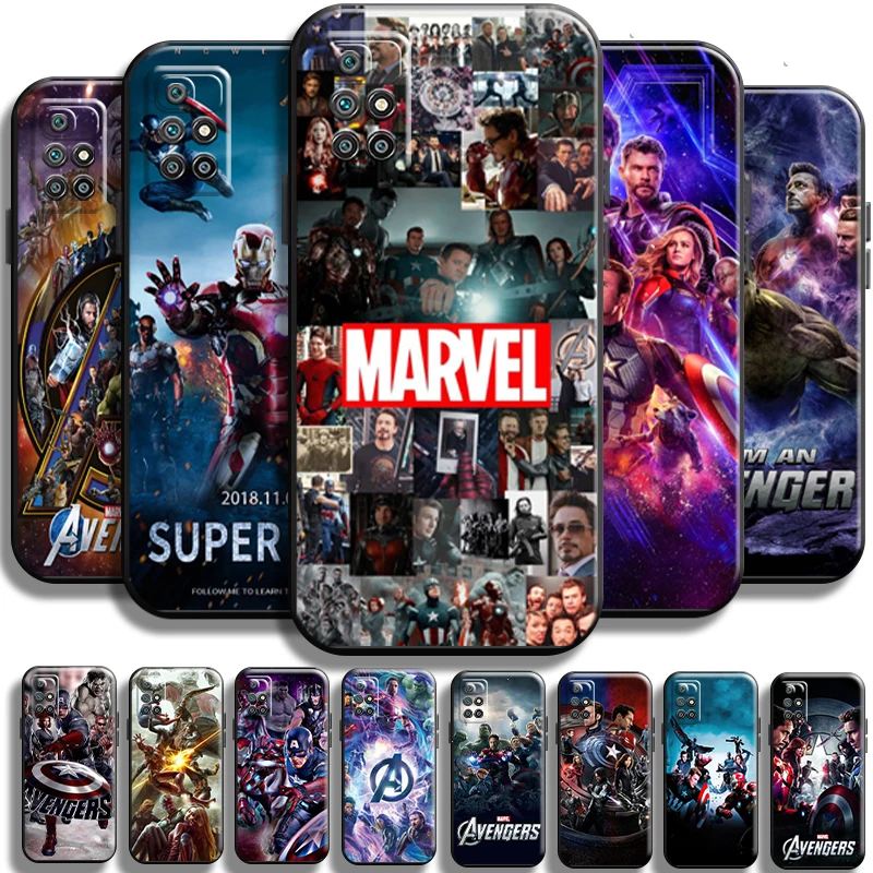 

Marvel Avengers Cover For Xiaomi Redmi 10 Phone Case Liquid Silicon Back Soft TPU Cover Black Coque Cases