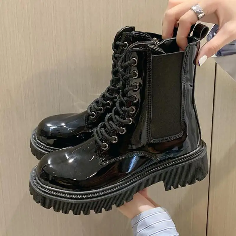 

Женские ботинки из ПУ кожи, на толстой нескользящей подошве, в стиле панк