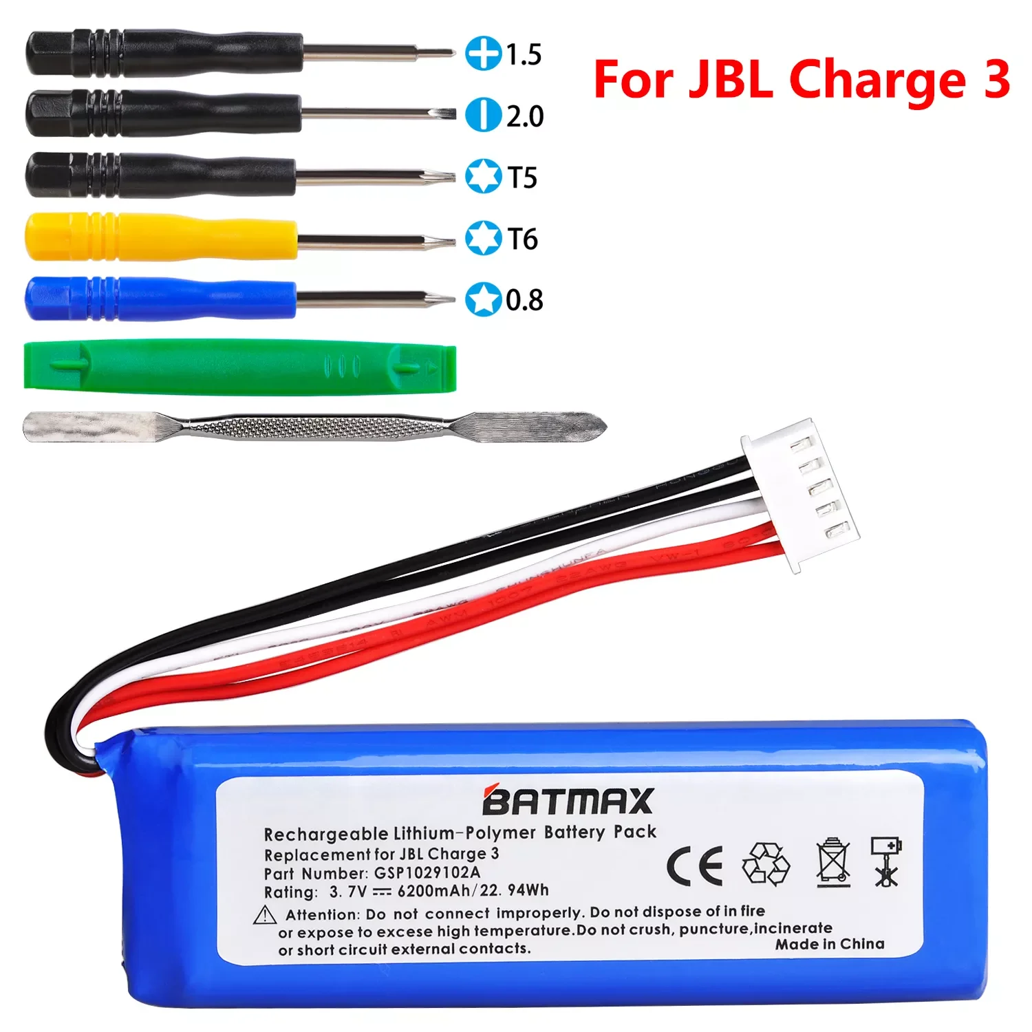 

NEW2023 3.7V 6200mAh Battery Bateria GSP1029102A for JBL Charge 3