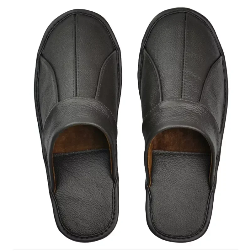

2023NEW Cow Leather slippers couple indoor non-slip men women home fashion casual single shoes TPR soft soles spring summer